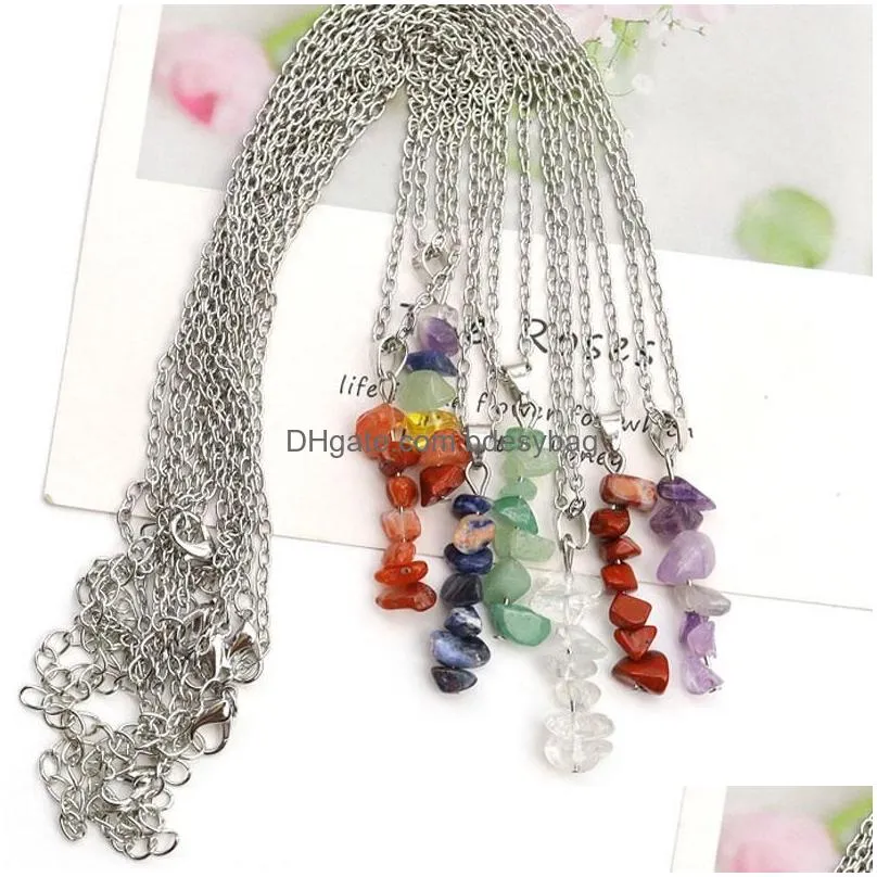 Irregular Natural Crystal Stone Pendant Necklaces With Silver Plated Chain For Women Men Party Decor Jewelry