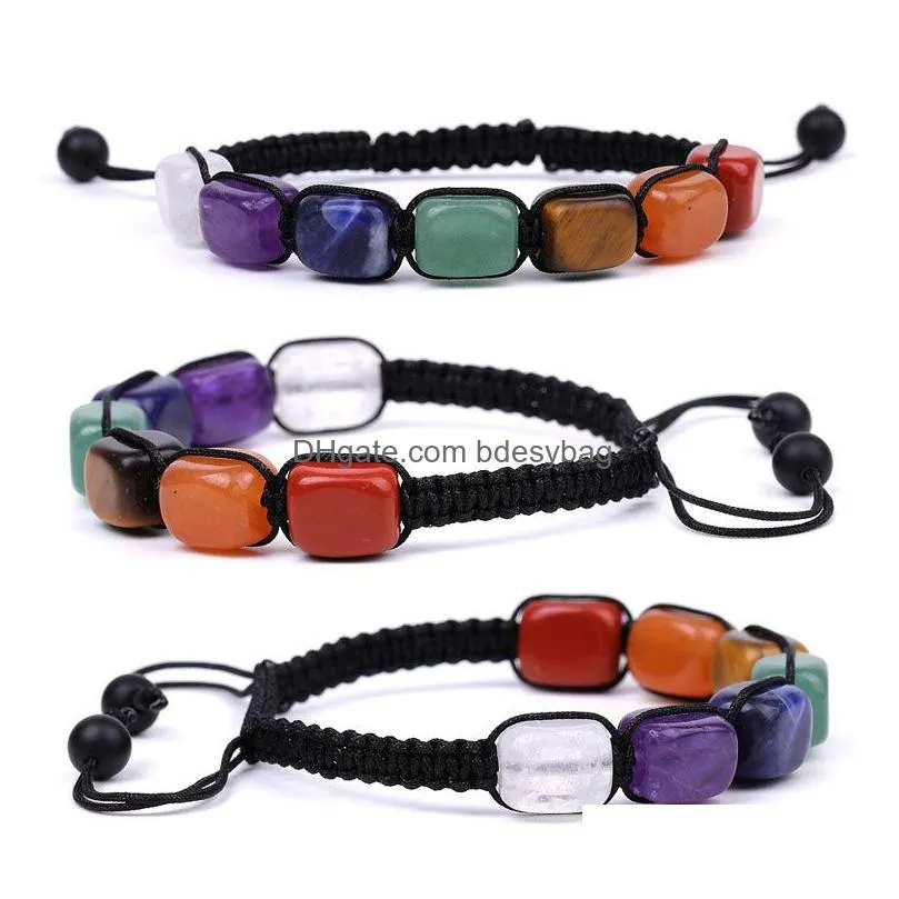 Natural Crystal Stone Handmade Rope Braided Beaded Charm Bracelets For Women Men Party Club Adjustable Yoga Jewelry
