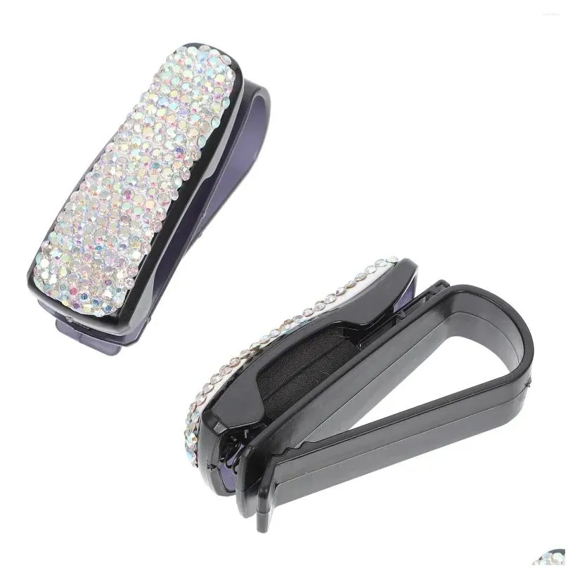 interior accessories 2 pcs car glasses holder clips fixing clamp for vehicle plastic sunglasses rhinestone