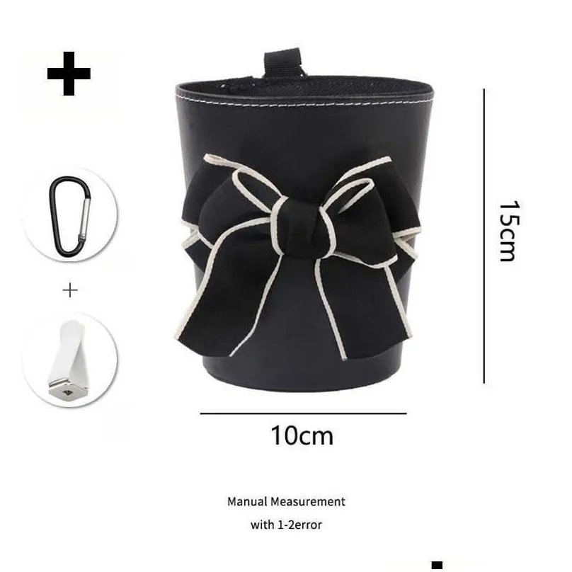 Other Interior Accessories New Cute Bowknot Car Trash Bin Can For Back Seat Headrest Mini Outlet Air Vent Organizer Rubbish Bag Garbag Dhdrx