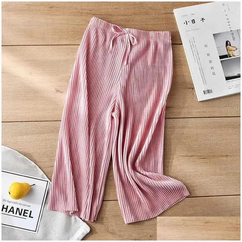 trousers children`s pleated wide-leg pants summer girl kids loose casual chiffon ankle length