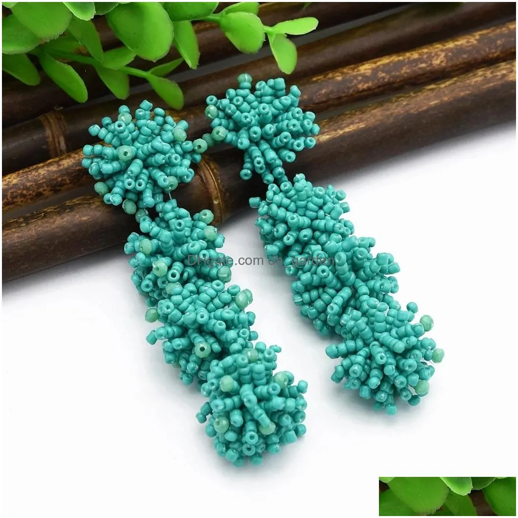 idealway 6 Colors Bohemian Drop Beaded Earrings Long Stud Flower Earring for Women Jewelry Design