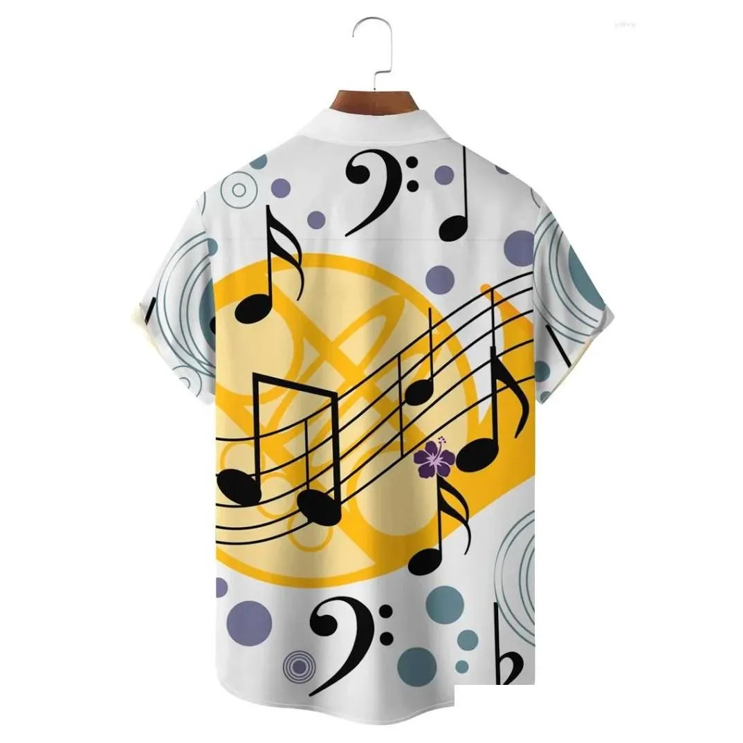 men`s dress shirts hawaiian shirt for men/women summer mens music note print y2k streetwear t-shirt short sleeve oversized