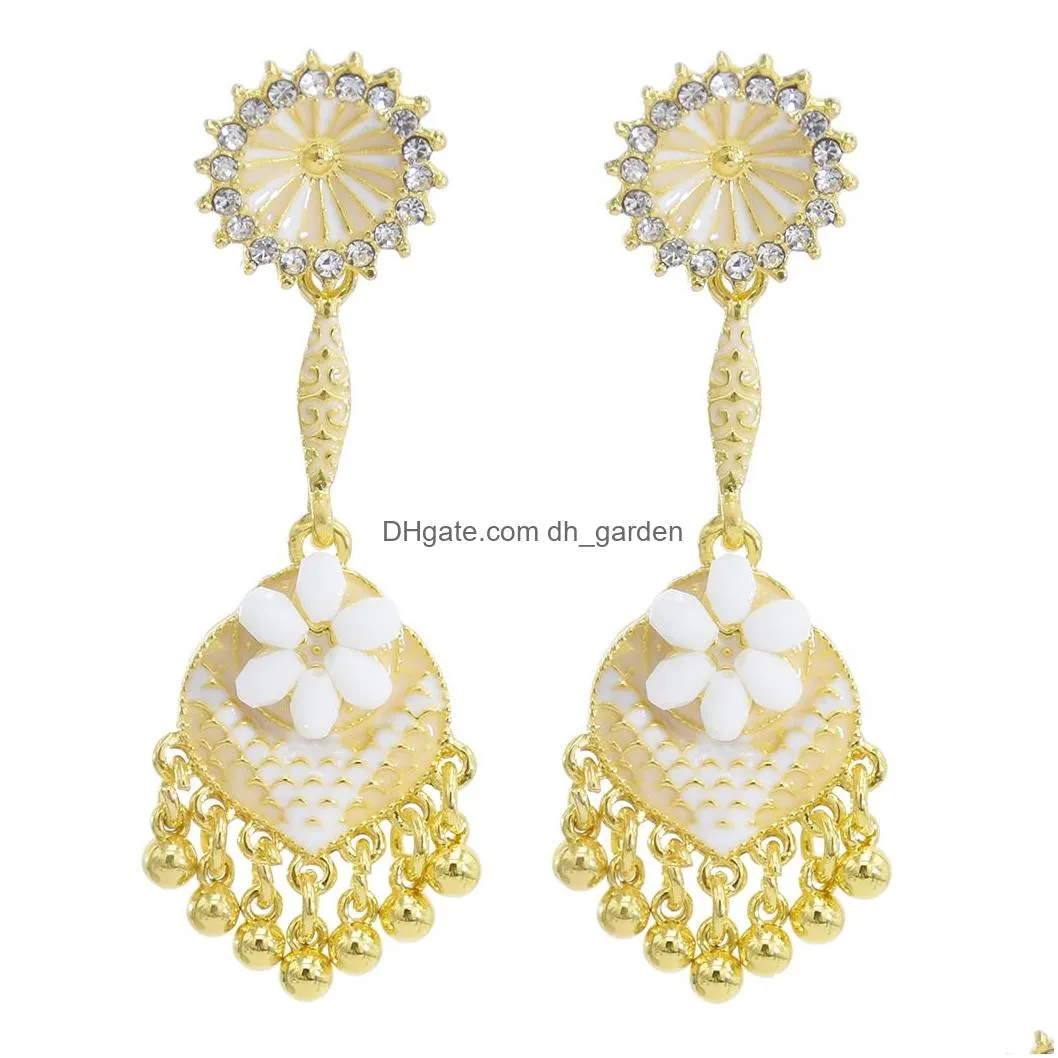 Indian Jhumki Earrings for Women Gold Alloy with Big Crystal Bells Tassel Earring Party Jewelry Gift