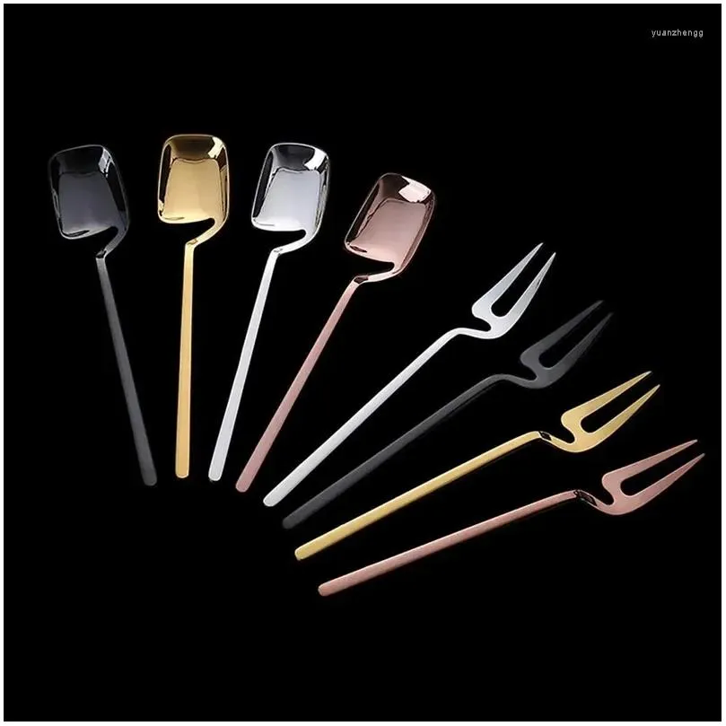 forks 8 pcs stainless steel spoon fork retro coffee sugar dessert cake ice cream spoons mixing set colorful