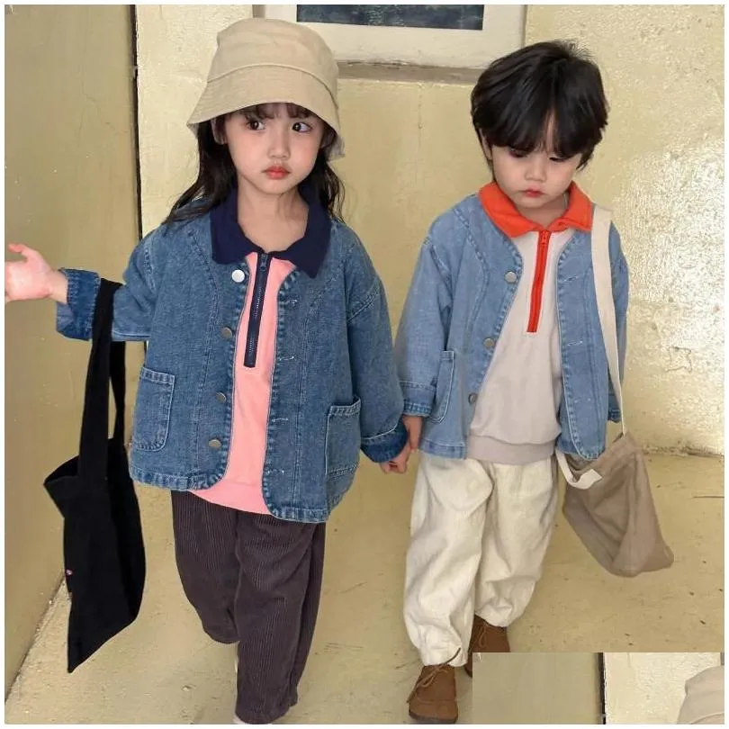 jackets 2024 fashionable baby jacket casual coat children denim top boys and girls spring autumn korean style cardigan