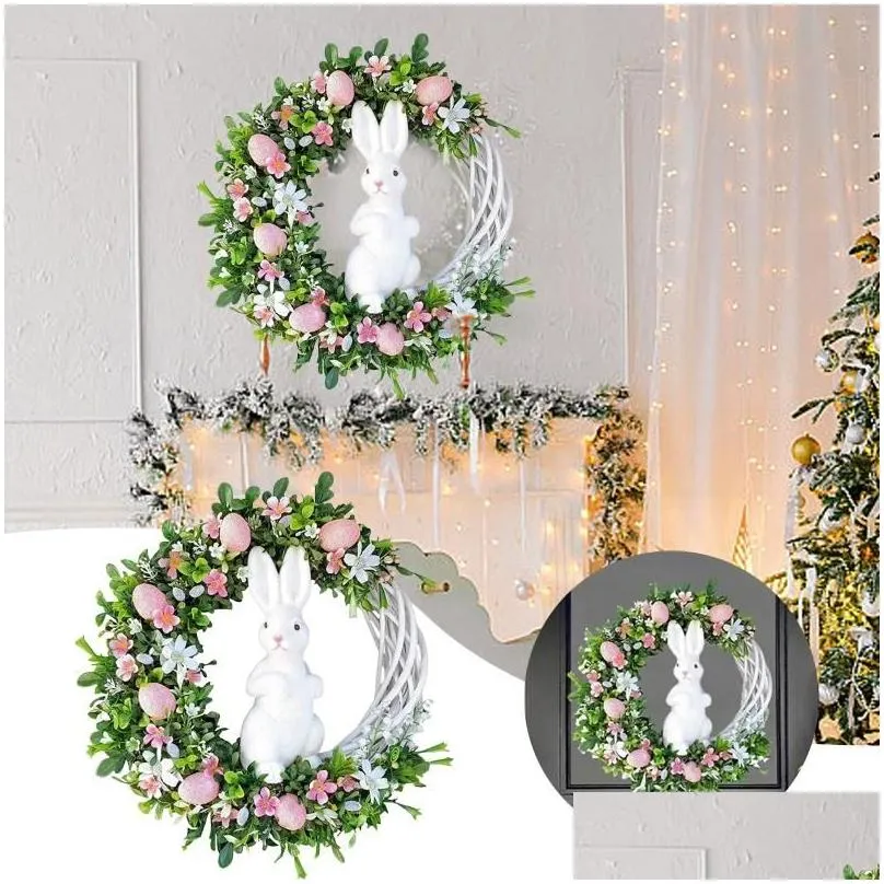 decorative flowers 16 inch easter wreath for front door with green leaves spring home wall hanging vintage candle sconce