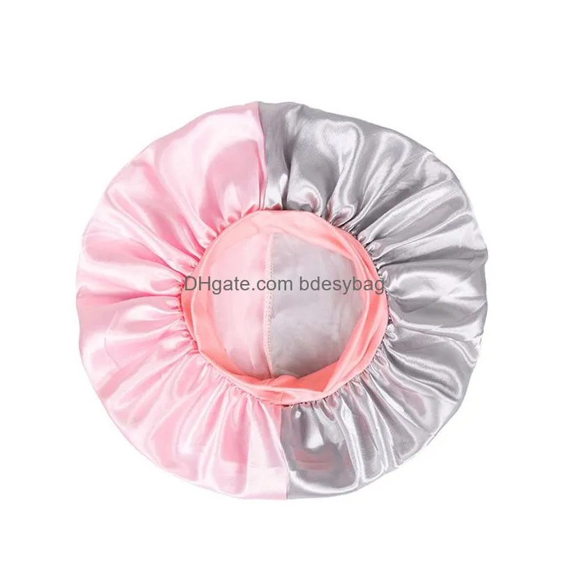 Solid Color Wide Band Handmade Satin Night Hat For Women Girl Elastic Sleep Caps Beauty Bonnet Hair Care Accessories
