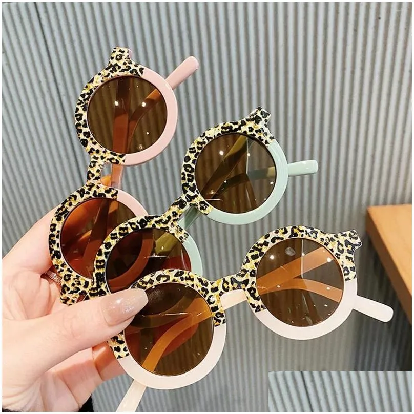 hats boiiwant fashion children sunglasses anti-uv round-shaped leopard glasses kid pography props outdoor beach protection