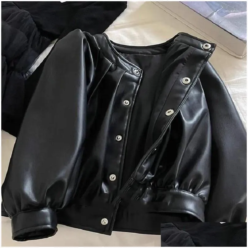 jackets girls` coat front pu leather jacket 2024 autumn and winter children`s clothing baby girl clothes