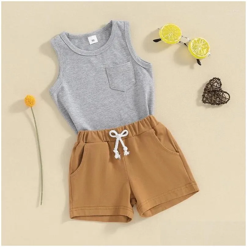 clothing sets baby boys shorts set solid color sleeveless tank top with elastic waist summer 2 pieces outfits for 0-3 years