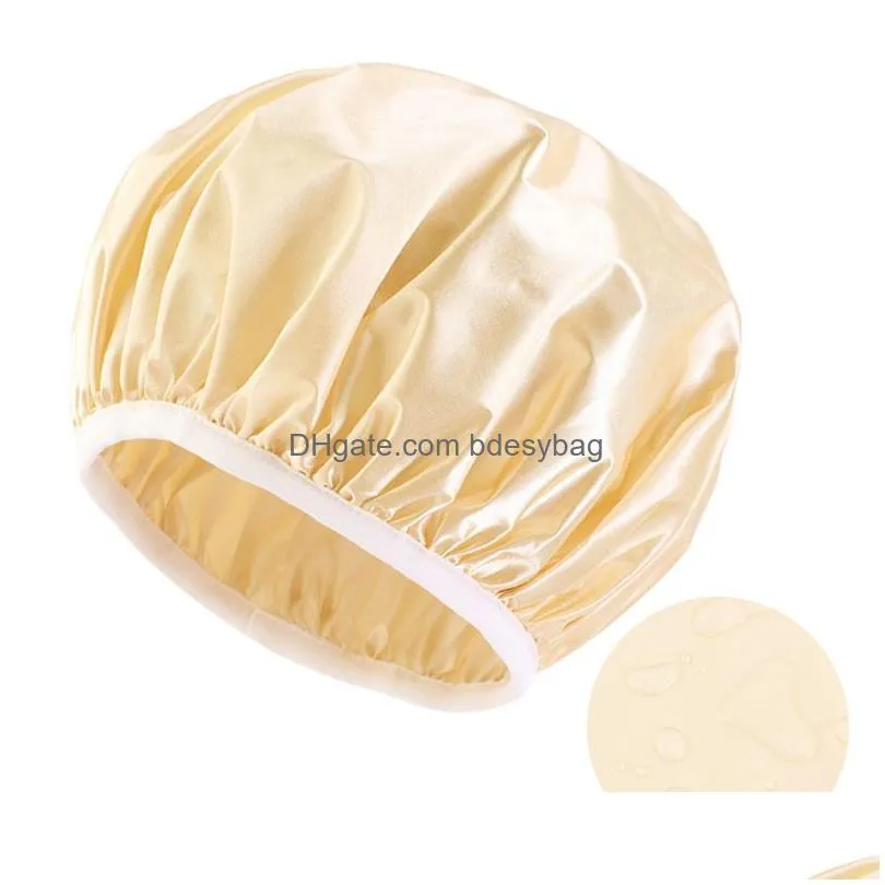 Solid Color Waterproof Satin Bath Hat Beanie For Women Men Elastic Work Caps Hair Care Decor Fashion Accessories