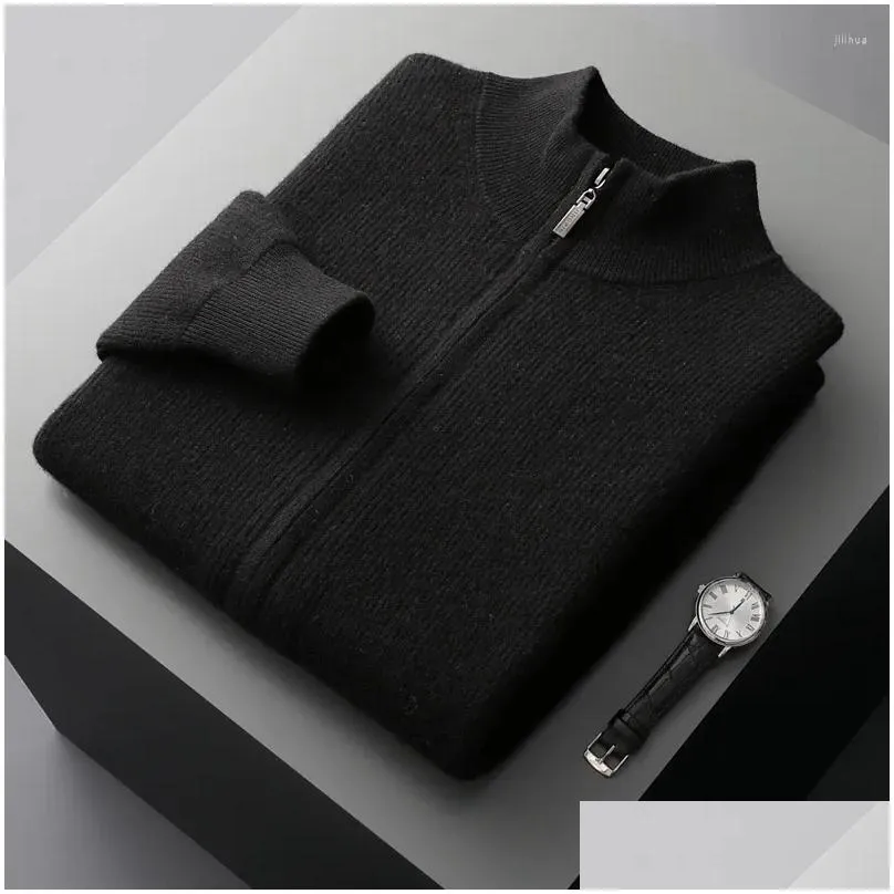 men`s sweaters 4-color 100 pure wool cardigan sweater loose casual knitted half high collar product pullover business