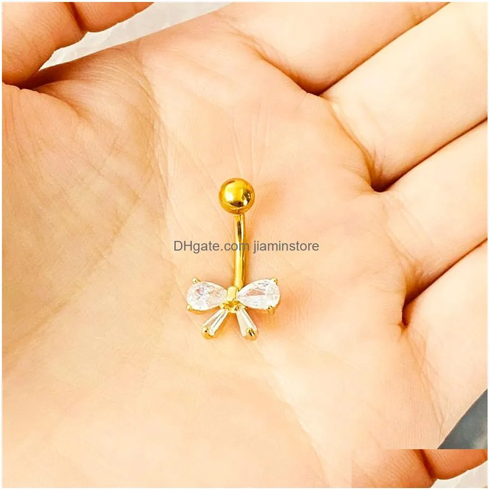 Navel & Bell Button Rings New Stainless Steel Navel Piercings Zircon Belly Button Rings Piercing Body Jewelry Drop Delivery Jewelry B Dhw6J