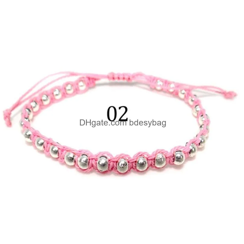Handmade Woven Braided Rope Stainless Steel Beaded Charm Bracelets For Women Men Solid Color Fashion Jewelry