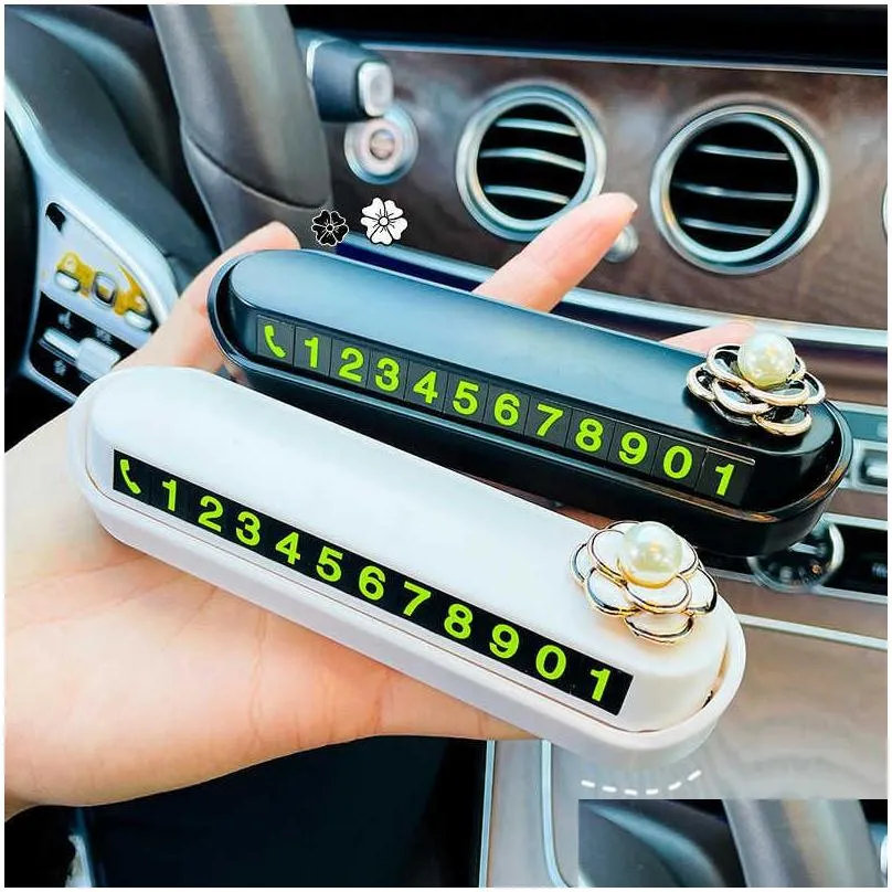 Other Interior Accessories New Car-Styling Alloy Flower Car Temporary Parking Card Phone Number Plate Telephone Park Stop Women Access Dhdua
