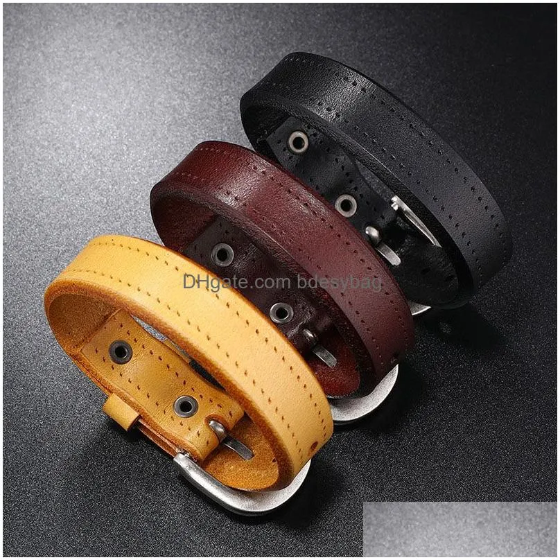 Mens Black Brown Color Leather Charm Bracelets Adjustable Bangle Party Club Decor Jewelry For Male