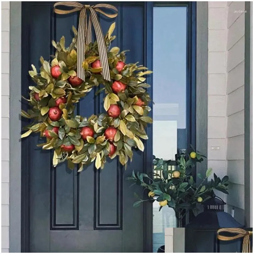 decorative flowers fall wreath pomegranate front door hanging ornament realistic garland thanksgiving party festival decor