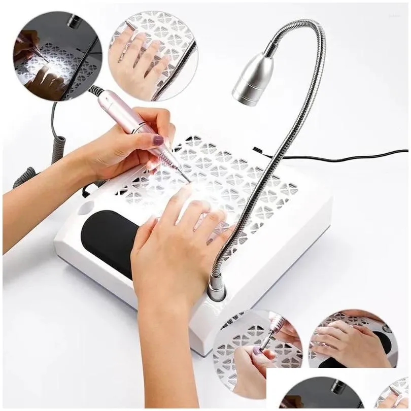 nail dryers 80w 4 in 1 strong power dust collector uv gel polisher drills lighting lamp hand pad vacuum cleaner