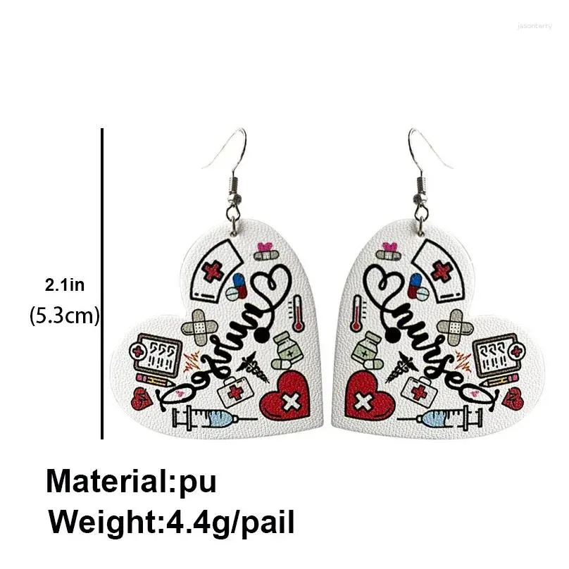 dangle earrings 2024 charms heart science teacher pu leather drop earring girls party jewelry decoration wholesale