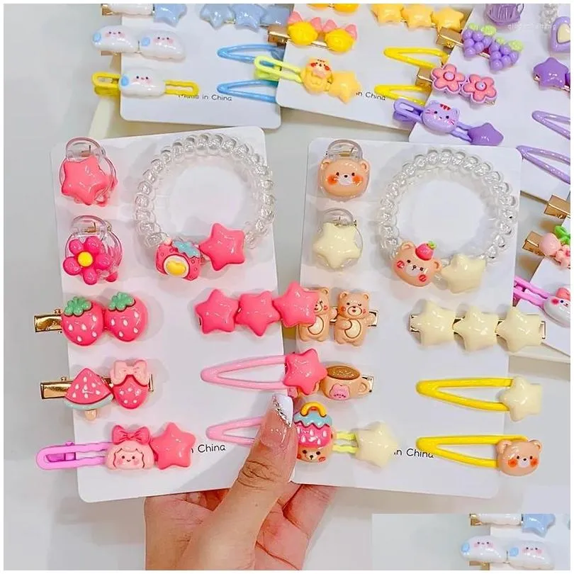 hair accessories summer 9pcs set plastic cartoon star bear cloud clips for girl kids cute kawaii fairy sweet hairpin fashion