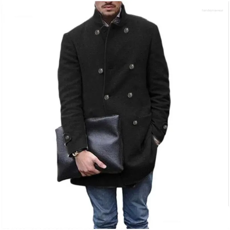 Men`S Wool & Blends Mens Wool Autumn And Winter Overcoat British Male Mid-Length Long-Sleeved Woolen Coat Trendy Thick Warm Trench Out Dhmlu