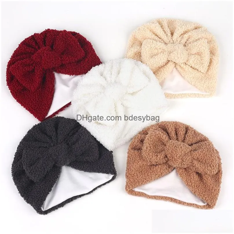 Newborn Baby Solid Color Bowknots Kids Winter Beanie Hat Infant Warm Caps Headwear Party Decor Fashion Accessories