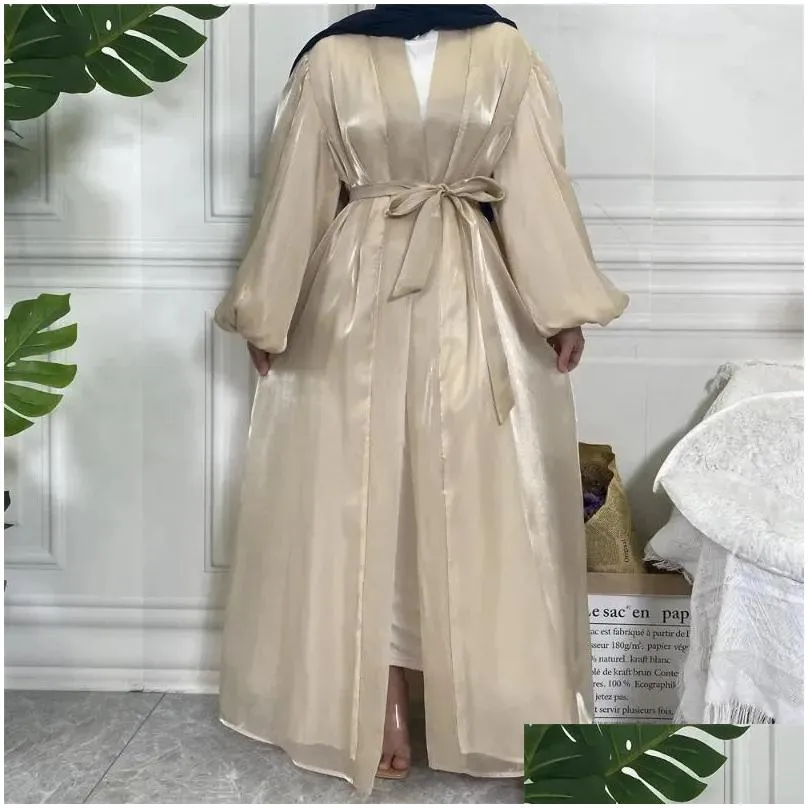 ethnic clothing kimono abaya shiny satin summer simple balloon sleeve muslim hijab dress saudi plain open abayas for women dubai