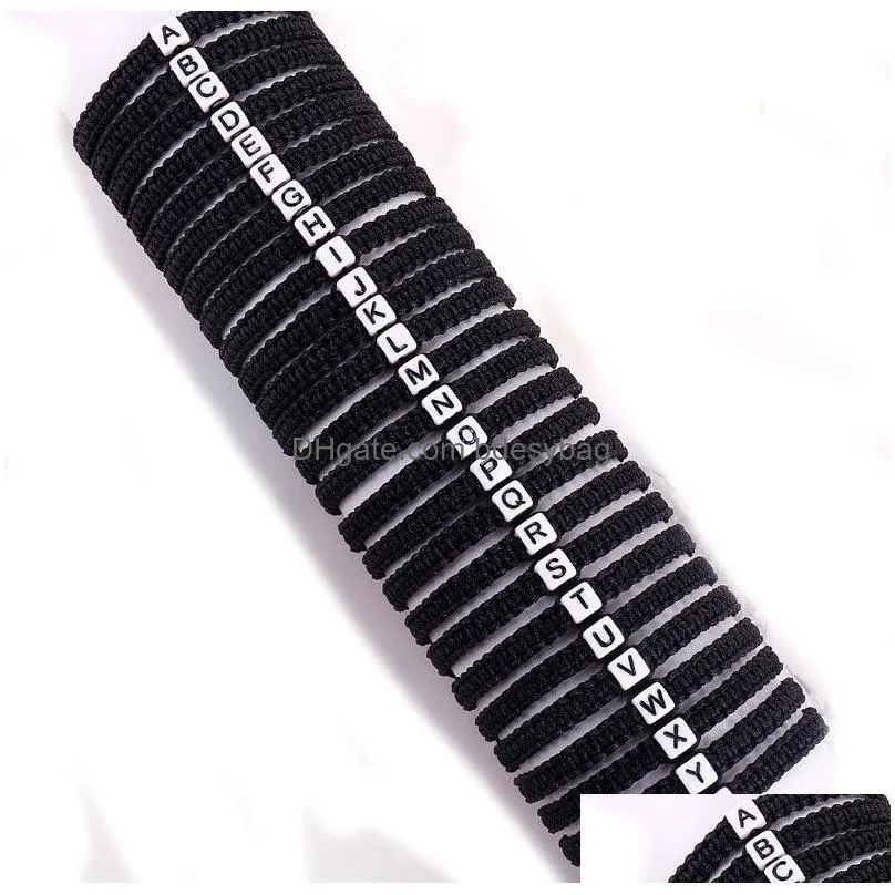 26 Letter Handmade Black Rope Braided Beaded Charm Bracelets Party Club Yoga Alphabet Jewelry For Men Women Lover