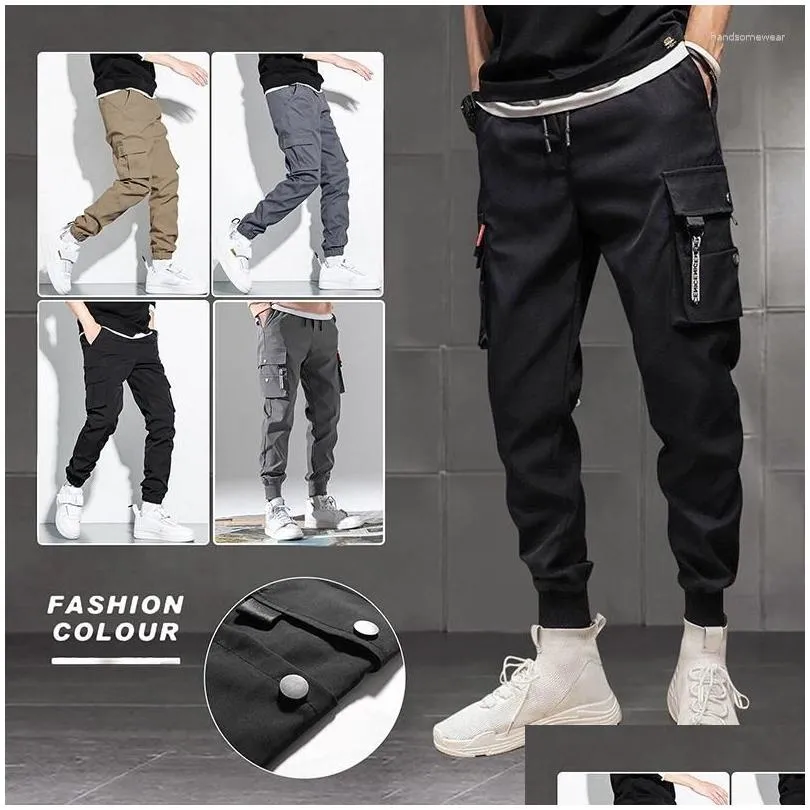 Men`S Pants Hip Hop Joggers Cargo Pants Men Harem Mti-Pocket Ribbons Man Sweatpants Streetwear Casual Mens Techwear Drop Delivery App Dhwef