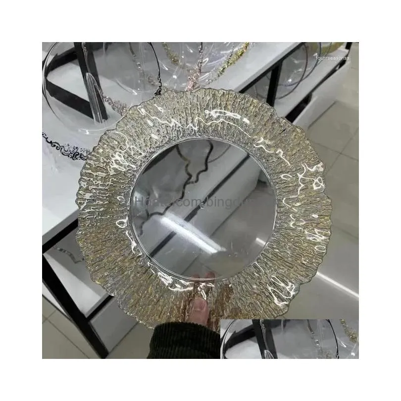 Plates 200pcs Clear  Plate With Gold Beads Rim Acrylic Plastic Decorative Dinner Serving Wedding Xmas Party Decor