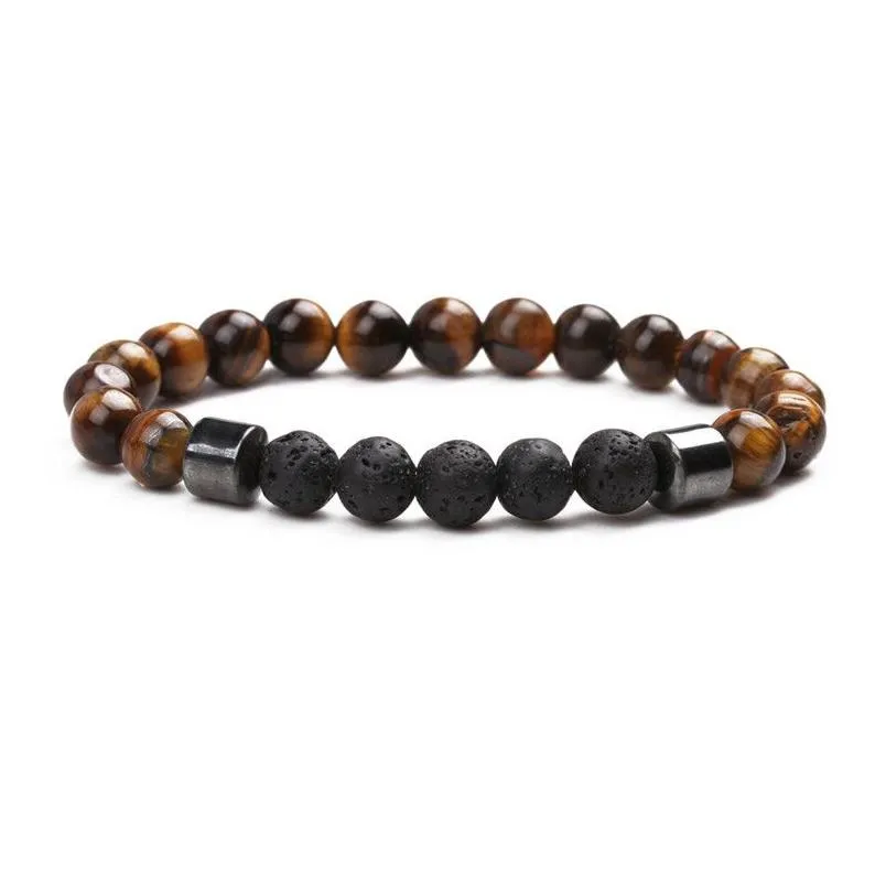 8mm Natural Lava Stone Handmade Strands Beaded Charm Bracelets For Women Men Lover Yoga Party Club Energy Jewelry