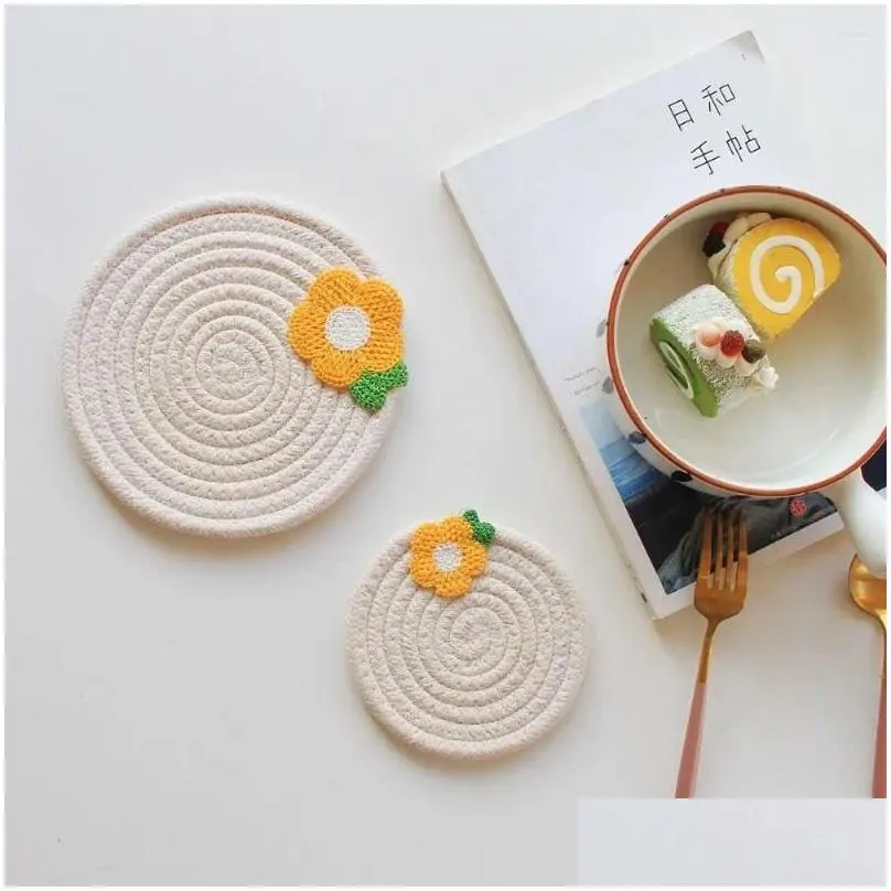 table mats cotton rope placemat delicate round knitted bowl pad handwoven decoration