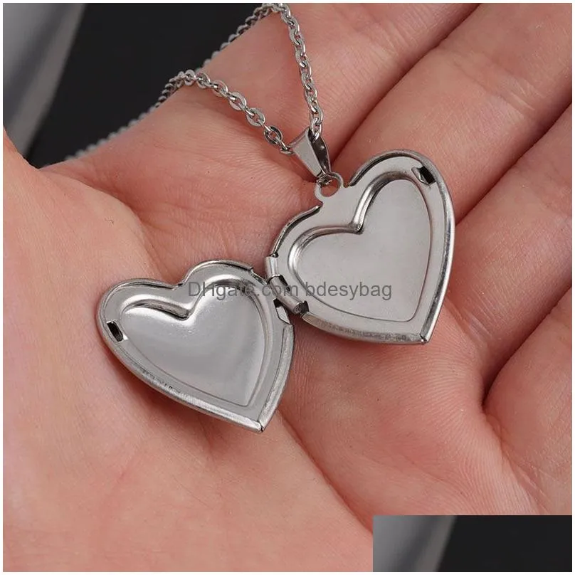 Stainless Steel Heart Lockets Necklaces With Chain Message Photo Box Pendants For Women Men Lover Fashion Jewelry