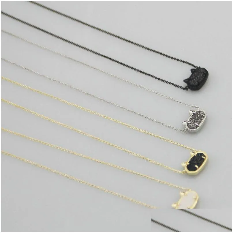 pendant necklaces necklace cats 4colors druse real 18k gold plated dangles glitter jewelries letter gift with free dust bag