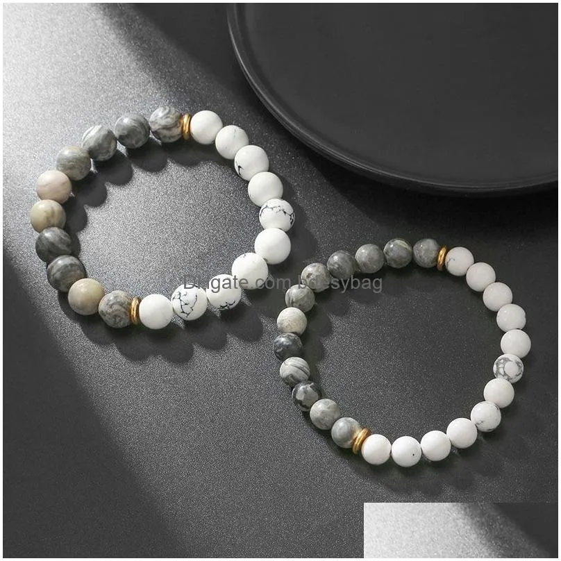 Beaded Natural Stone Handmade Beaded Strands Charm Bracelets Yoga Gold Plated Elastic Bangle Jewelry For Women Men Couple Drop Delive Dhoxs