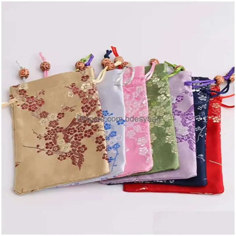 Jewelry Pouches, Bags Jewelry Packaging Display Dstring Bags For Women Girl Storage Chinese Silk Flower Embroidery Bracelet Pendant Ne Dhti6