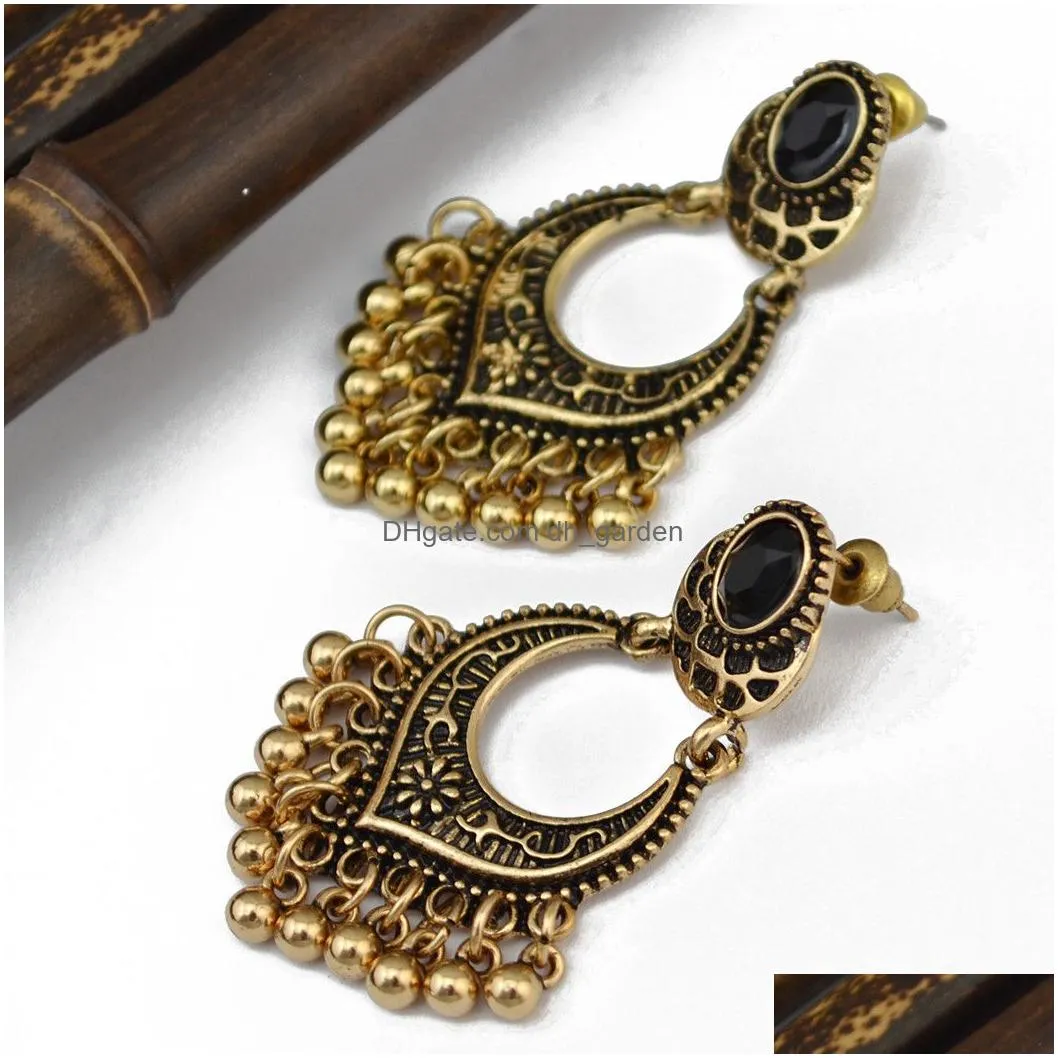 Fashion Bohemian Vintage Gold Silver Plated Carving Drop Shape Dangle Earrings For women Jewelry