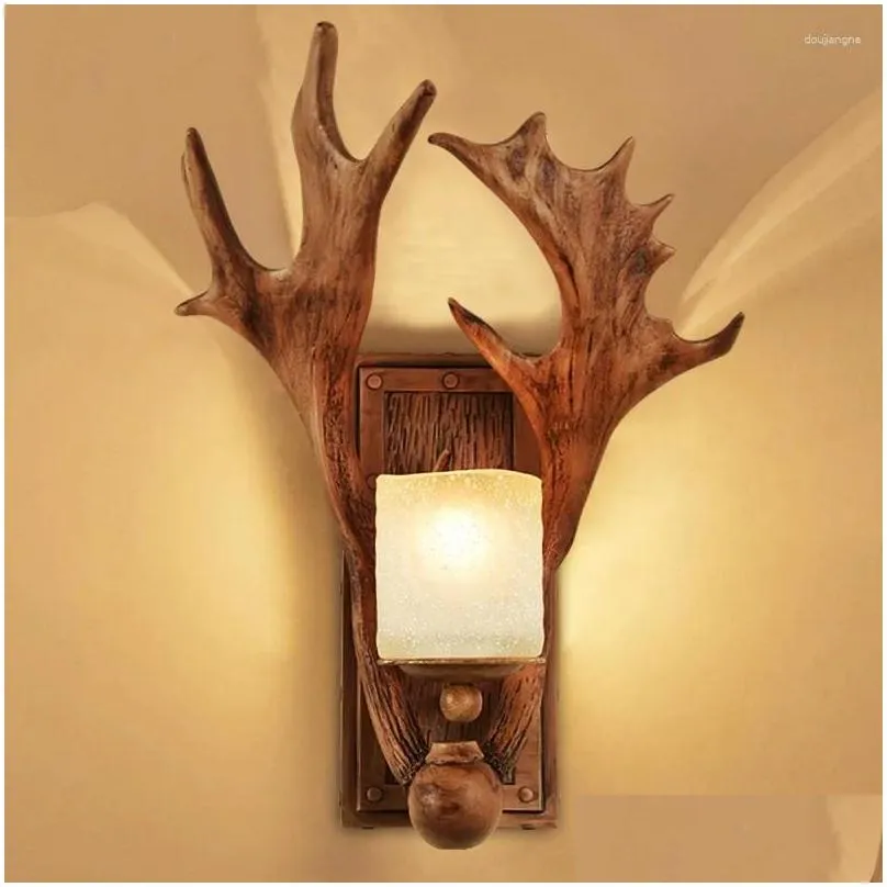 wall lamp antlers retro american living room country aisle bedroom bedside dining resin decor