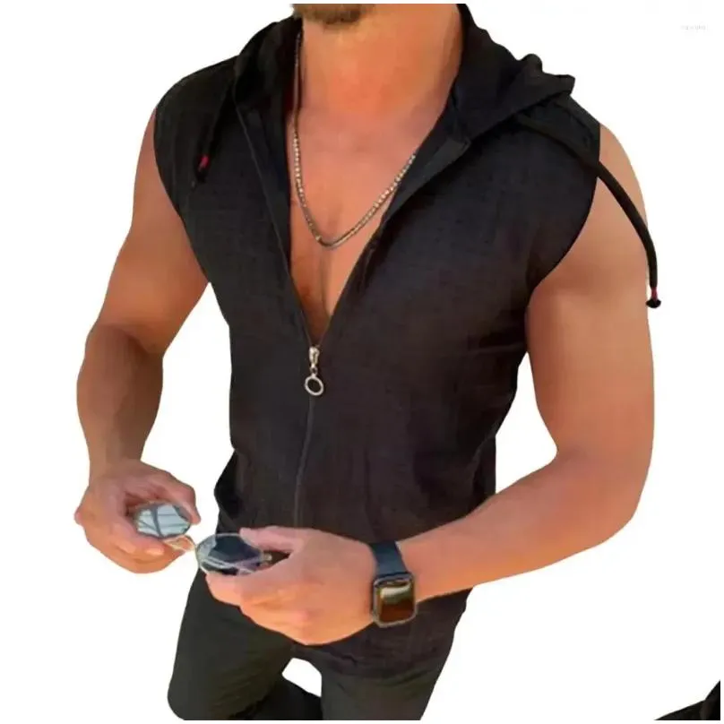men`s tank tops trendy hoodie vest 3d cutting top drawstring moisture wicking summer sport sleeveless hooded sweatshirt