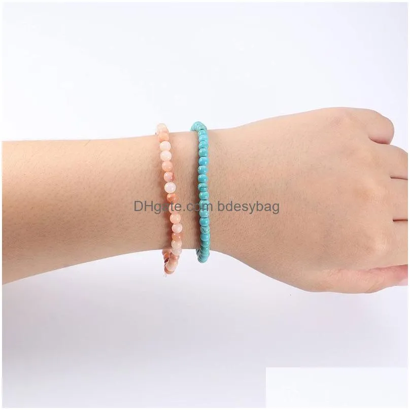 Beaded 4Mm 6Mm 8Mm Natural Stone Strands Beaded Elastic Charm Bracelets For Women Men Bangle Handmade Yoga Jewelry Drop Delivery Jewe Dhbzo