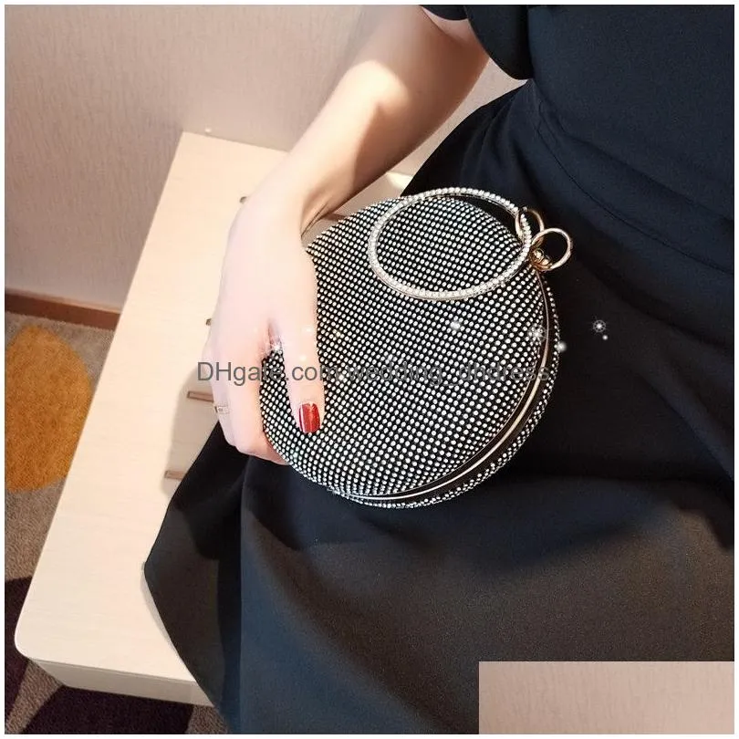 crystal circle bag party evening bag simple solid round clutch bags women bridal wedding wallet purse arrival2438