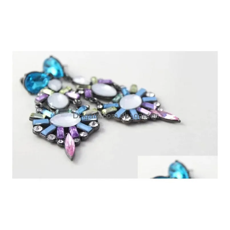 Crystal Rhinestone Flower Shourouk Earring idealway Fashion European Style Gun Black Alloy