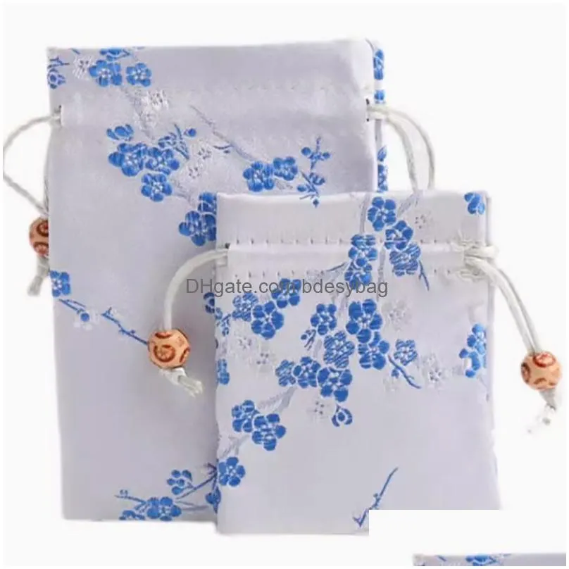 Jewelry Pouches, Bags Jewelry Packaging Display Dstring Bags For Women Girl Storage Chinese Silk Flower Embroidery Bracelet Pendant Ne Dhti6
