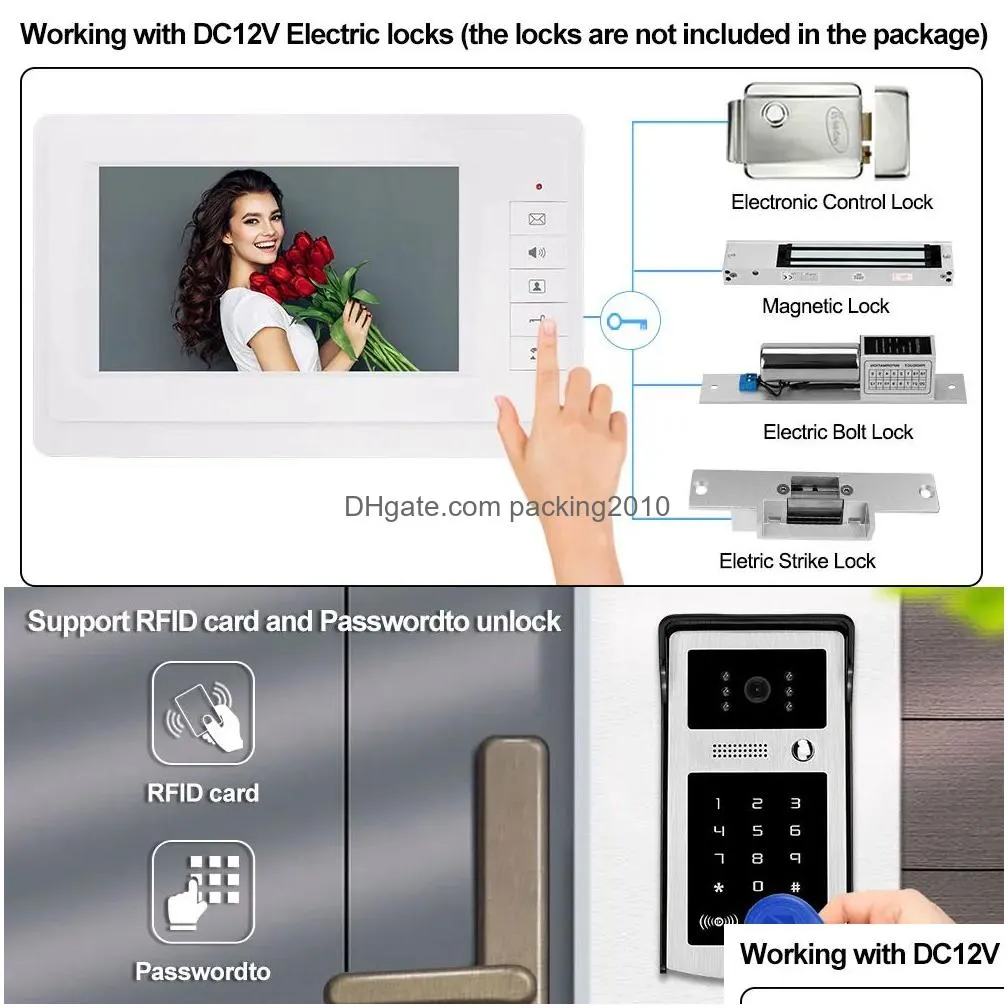 Dildos Home Wired Video Intercom System Rfid Password Video Door Phone 7`` Color Screen Monitor Outdoor Camera Night Vision 100 Meters