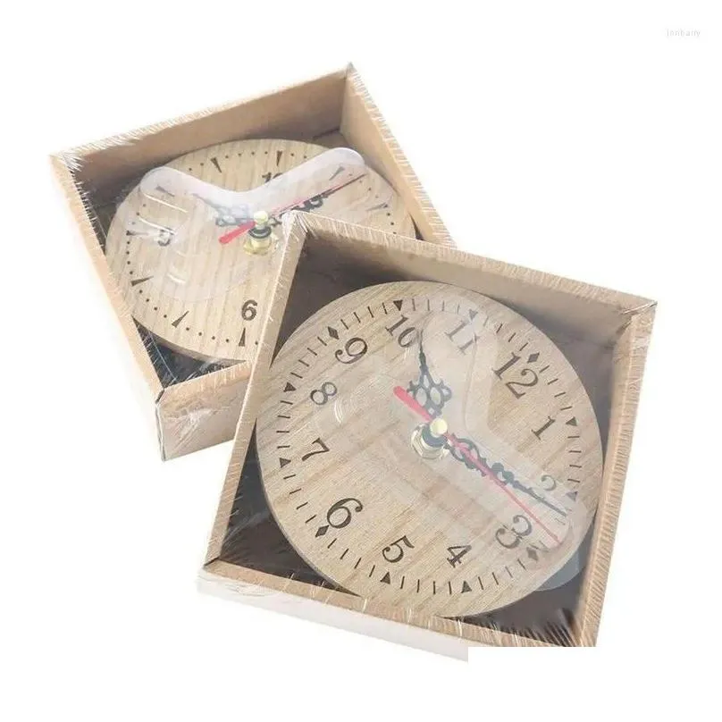 wall clocks retro vintage style wooden round small desk clock quiet numerals quartz for home decoration necessity