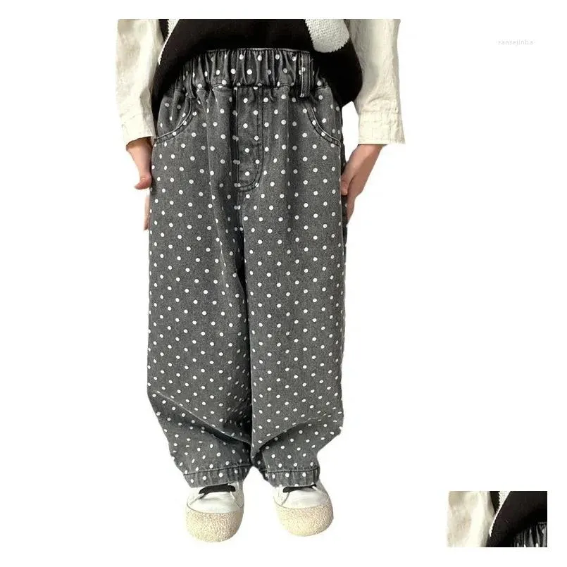 trousers children clothing 2024 spring korean style polka dot jeans boys and girls casual printed straight leg fashionable denim pants