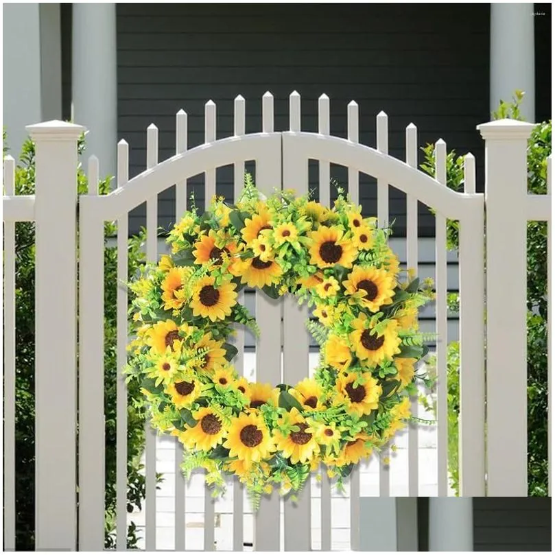 decorative flowers deluxe happy party festival wreath sunflower simulation rattan door wall decoration