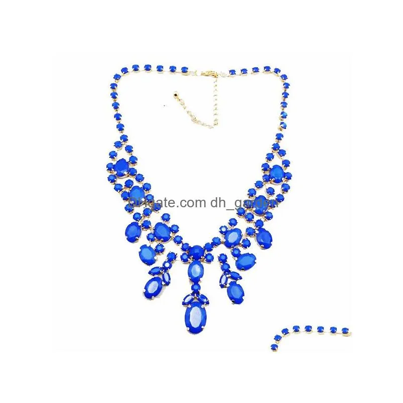 New Fashion Gold Metal Resin Gem Stone Charming Choker Bib Necklace 8colors women jewelry