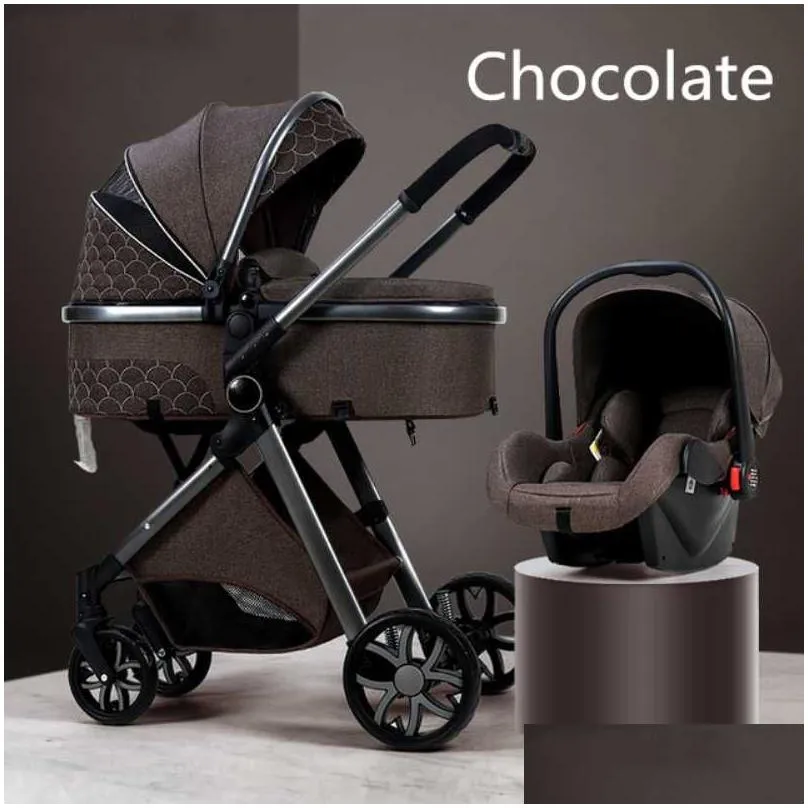 luxurious baby stroller 3 in 1 portable travel carriage fold pram high landscape aluminum frame born infant strollers#